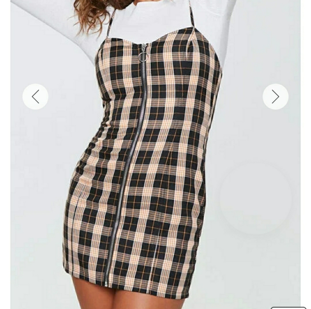 Plaid Zipper Dress Black Multi Forever 21 NWT